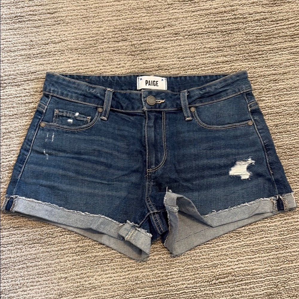PAIGE Blue Jean Shorts Distressed Cutoff